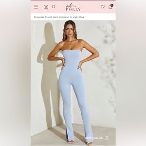Strapless Flared Hem Jumpsuit In Light Blue
